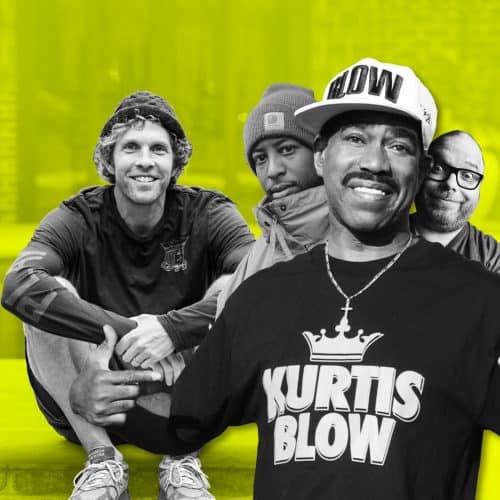 Jesse Itzler, Kurtis Blow, DJ Premier and Jon Rezin recording Basketball